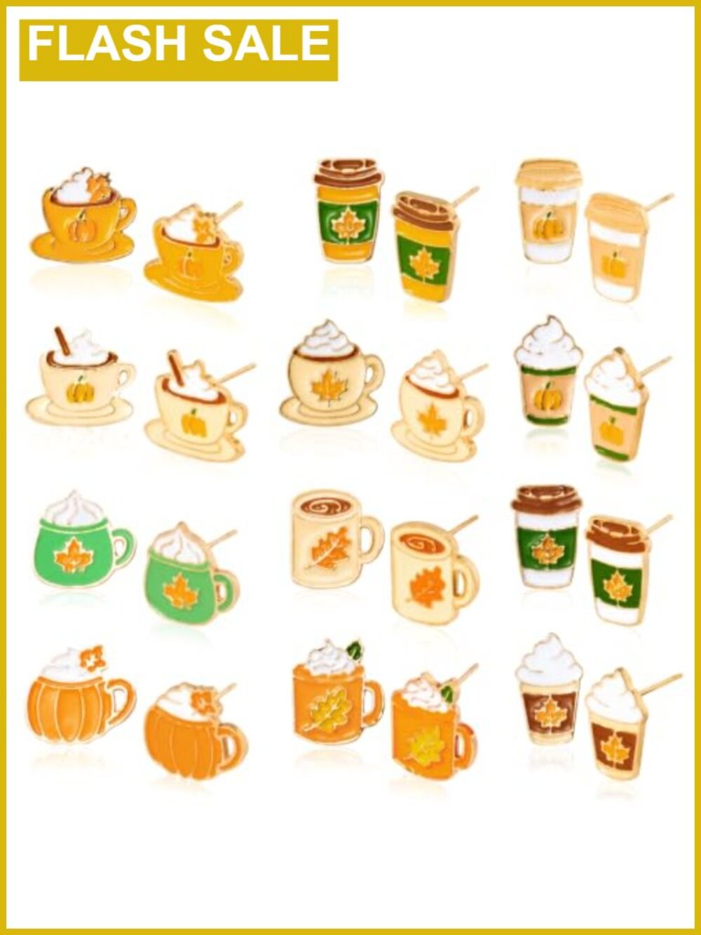 Acrylic Enamel Coffee Cup Stud Earrings 12 Pair Set Push Back